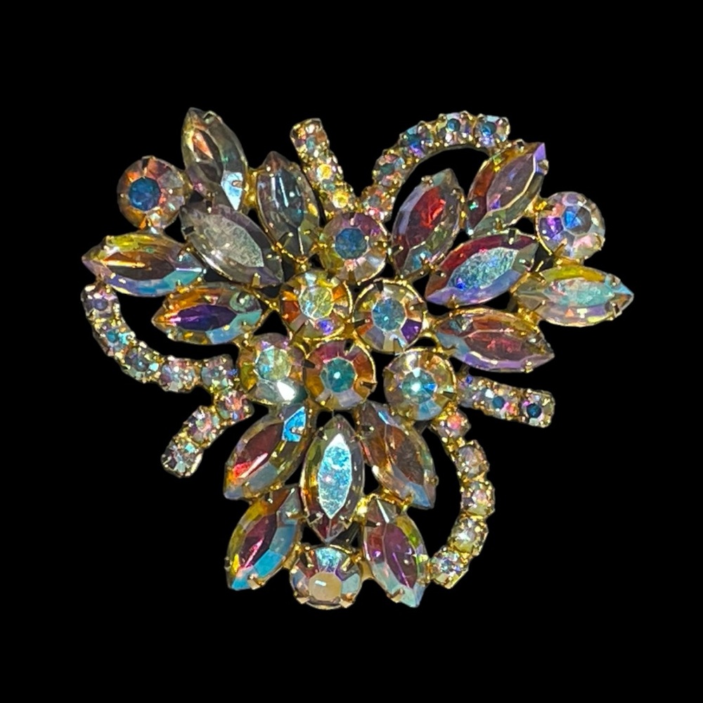 Vintage Brooch Clear AB Rhinestones Gold Tone Large Statement Very Colle… - Picture 2 of 7